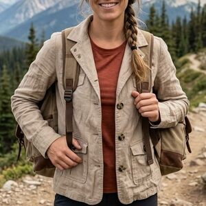 Atlas for Women XL Beige Safari Utility Jacket Roll Tab Lightweight Neutral